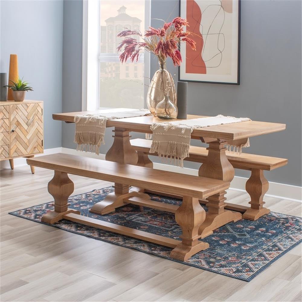 Pemberly Row Transitional Solid Pine Wood Dining Table in Rustic Honey Brown