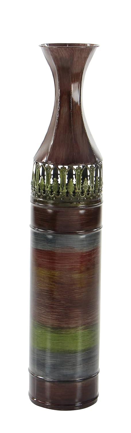 DecMode 34", 31", 28"H Tall Ombre Bronze Metal Vase with Laser Cut Antefix Design, Set of 3