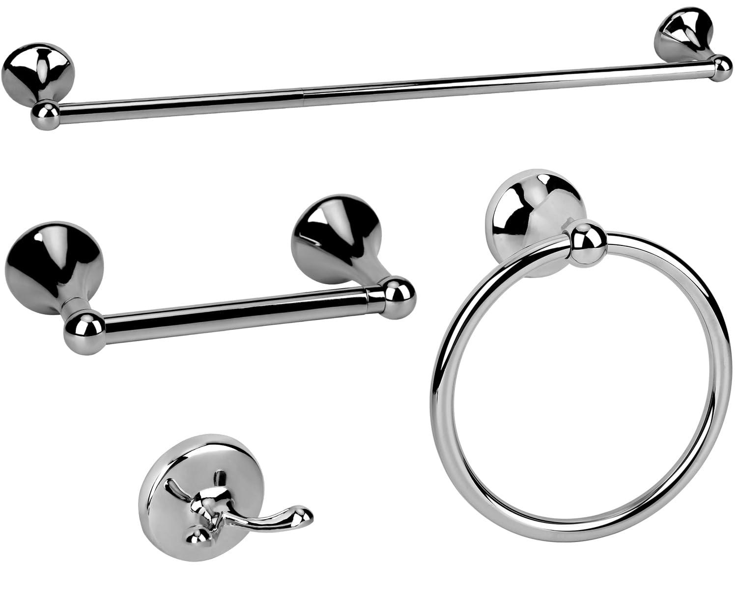 4-Piece Bathroom Hardware Accessory Set With 24" Towel Bar (Chrome Finish)