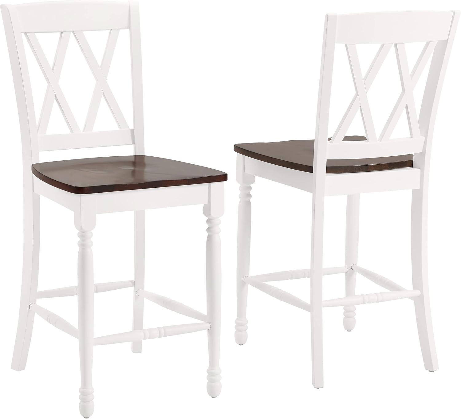 Set of 2 Shelby Counter Height Barstools Distressed White - Crosley: Rubberwood Frame, Non-Upholstered, Traditional Design