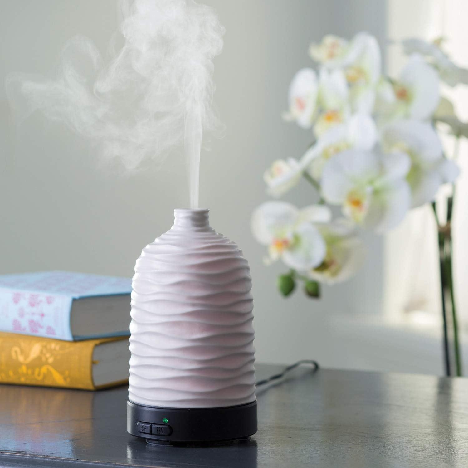 Harmony White Ceramic Ultrasonic Essential Oil Diffuser with LED Lights