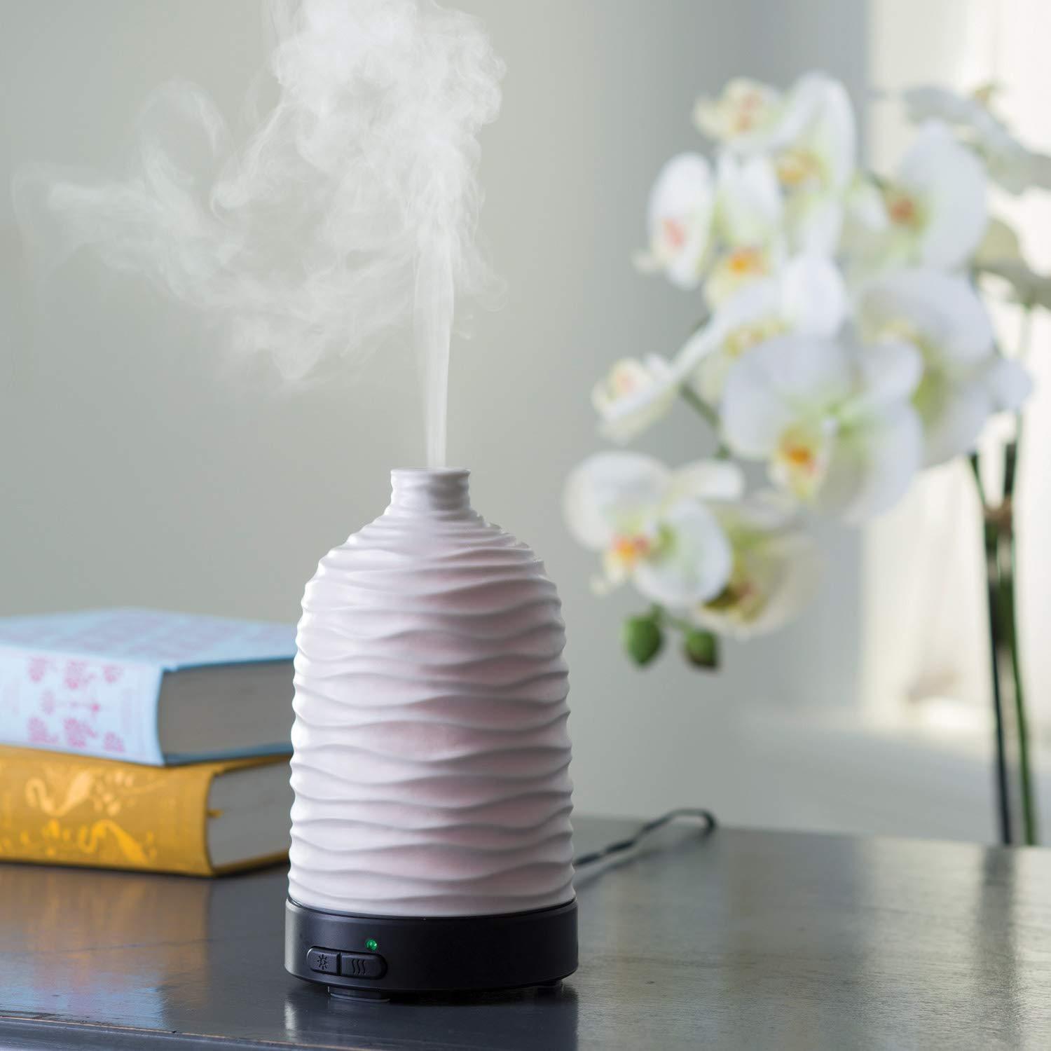 Harmony White Ceramic Ultrasonic Essential Oil Diffuser with LED Lights