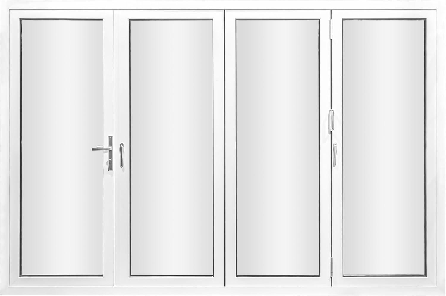 KaMic 120" x 80" 4 Panels Alumnium Folding Door In White, One Door Right Swing Out Three Door Folded From Right To Left