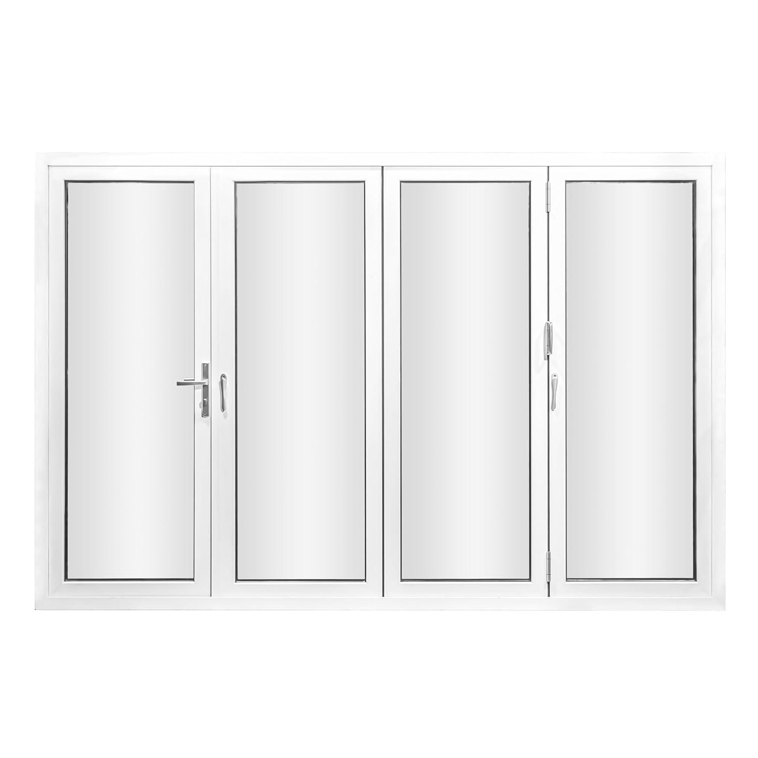 KaMic 120" inch 4 Panels Aluminum Folding Door In White, One Door Swing Out & Three Door Folded