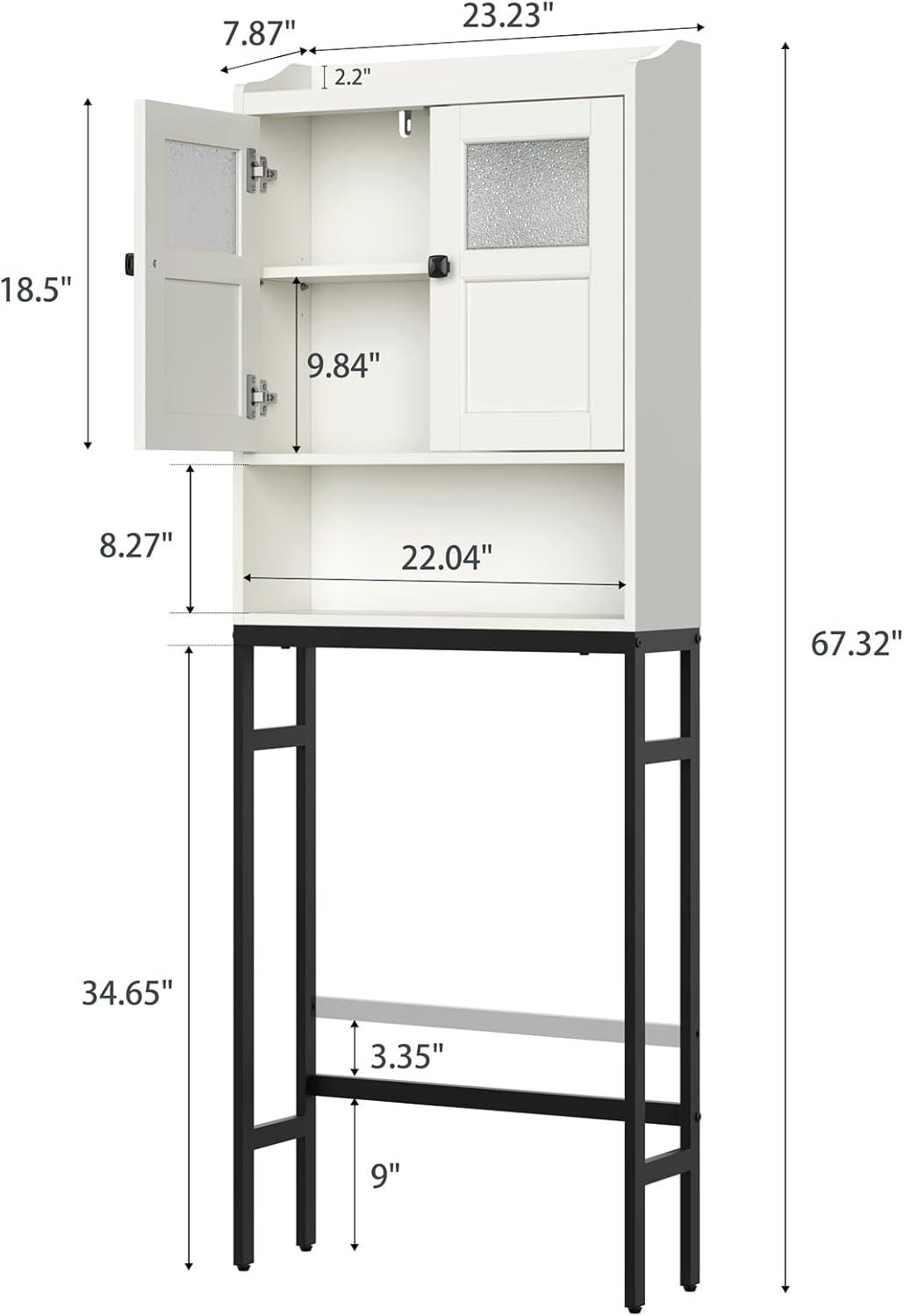 Cream White Over-Toilet Cabinet with Adjustable Shelving and Black Iron Legs