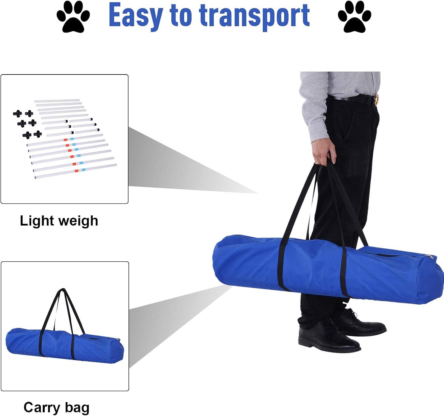 PawHut Adjustable Dog Agility Training Obstacle Set with Weaves Poles and Storage Bag