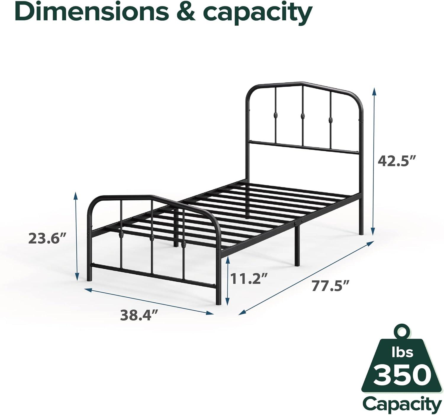 Twin Heidi Metal Platform Bed Frame Black - Zinus: Steel Construction, No Box Spring Needed, 11" Clearance