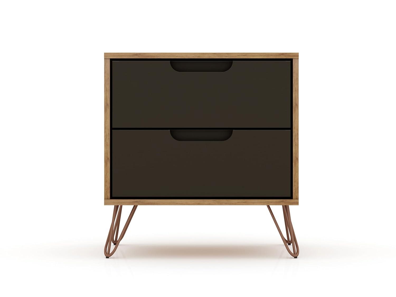 2.0 Rockefeller Nightstand Textured Gray - Manhattan Comfort: Modern Bedside Table, 2 Drawers, Metal Legs