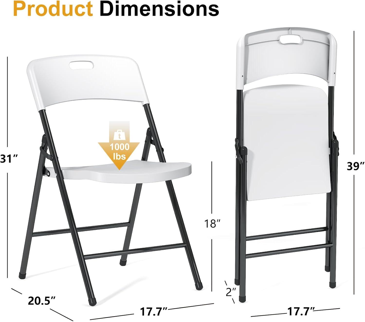 Ktaxon 4 Packs Portable Plastic Folding Chair w/ Handle White for Party Wedding Camping Picnic, Adult, Outdoor and Indoor Portable Chairs, Plstic Chairs