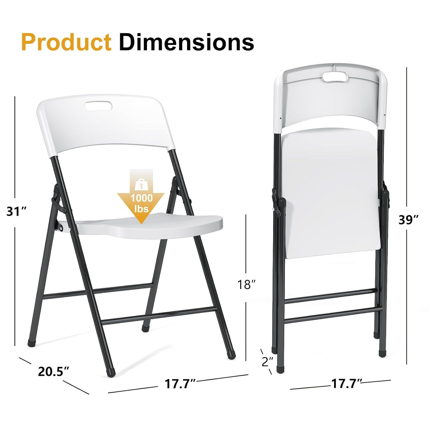 Ktaxon 4 Packs Portable Plastic Folding Chair w/ Handle White for Party Wedding Camping Picnic, Adult, Outdoor and Indoor Portable Chairs, Plstic Chairs