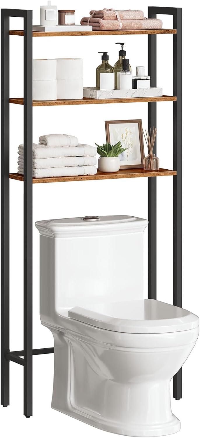 HOOBRO Over The Toilet Storage, 3-Tier Industrial Bathroom Organizer, Bathroom Space Saver with Multi-Functional Shelves, Toilet Storage Rack, Easy to Assemble, Rustic Brown BF41TS01