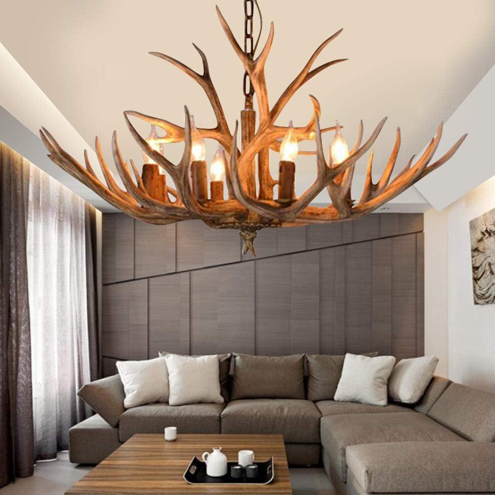 Brown Super Stag Faux Antlers Six Light LED Chandelier