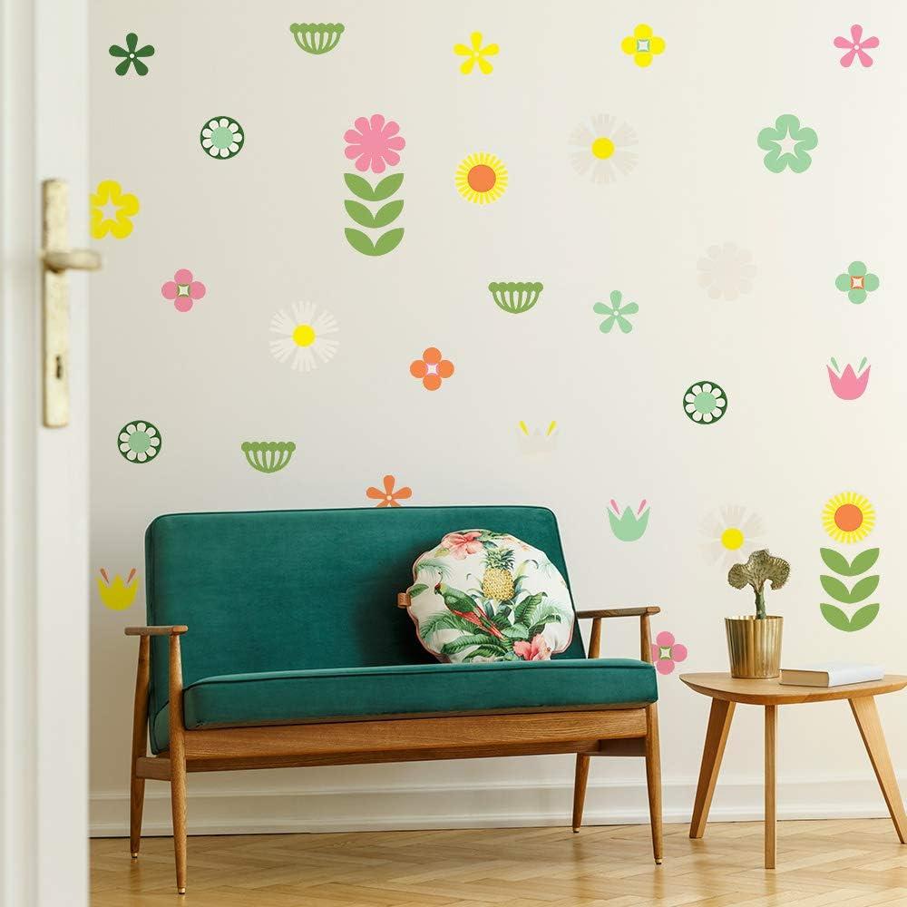 Multicolor Retro Floral Peel and Stick Wall Decal Set