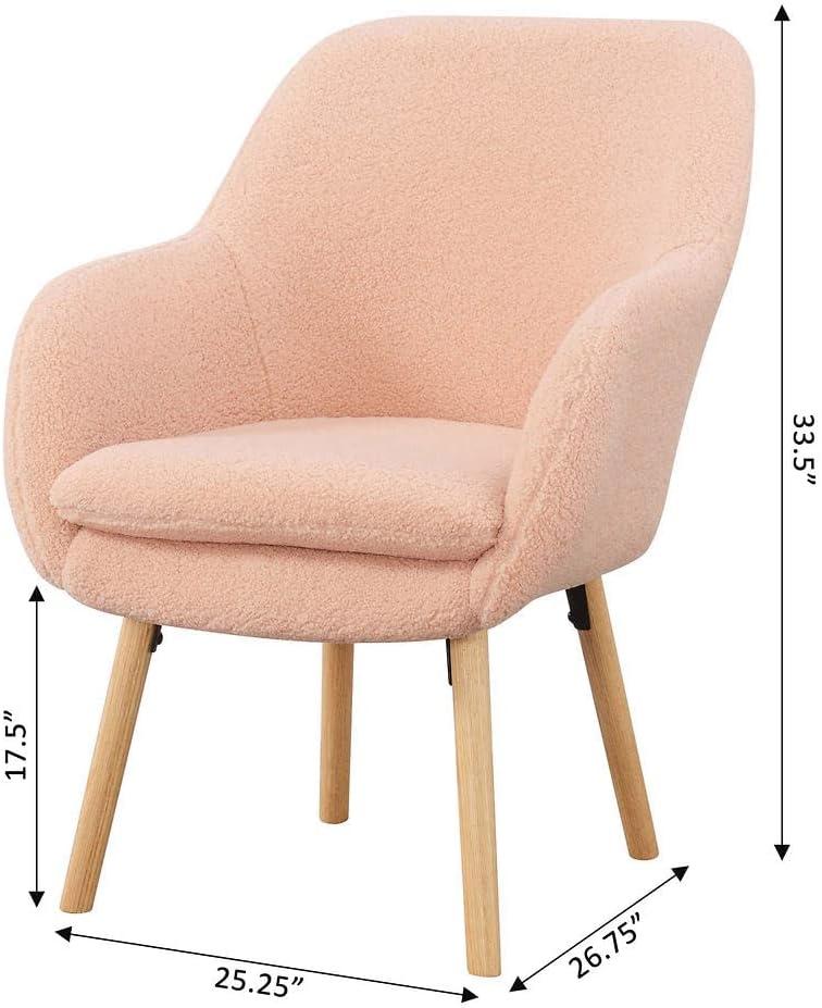 Blush Velvet Wingback Transitional Accent Chair with Wood Legs