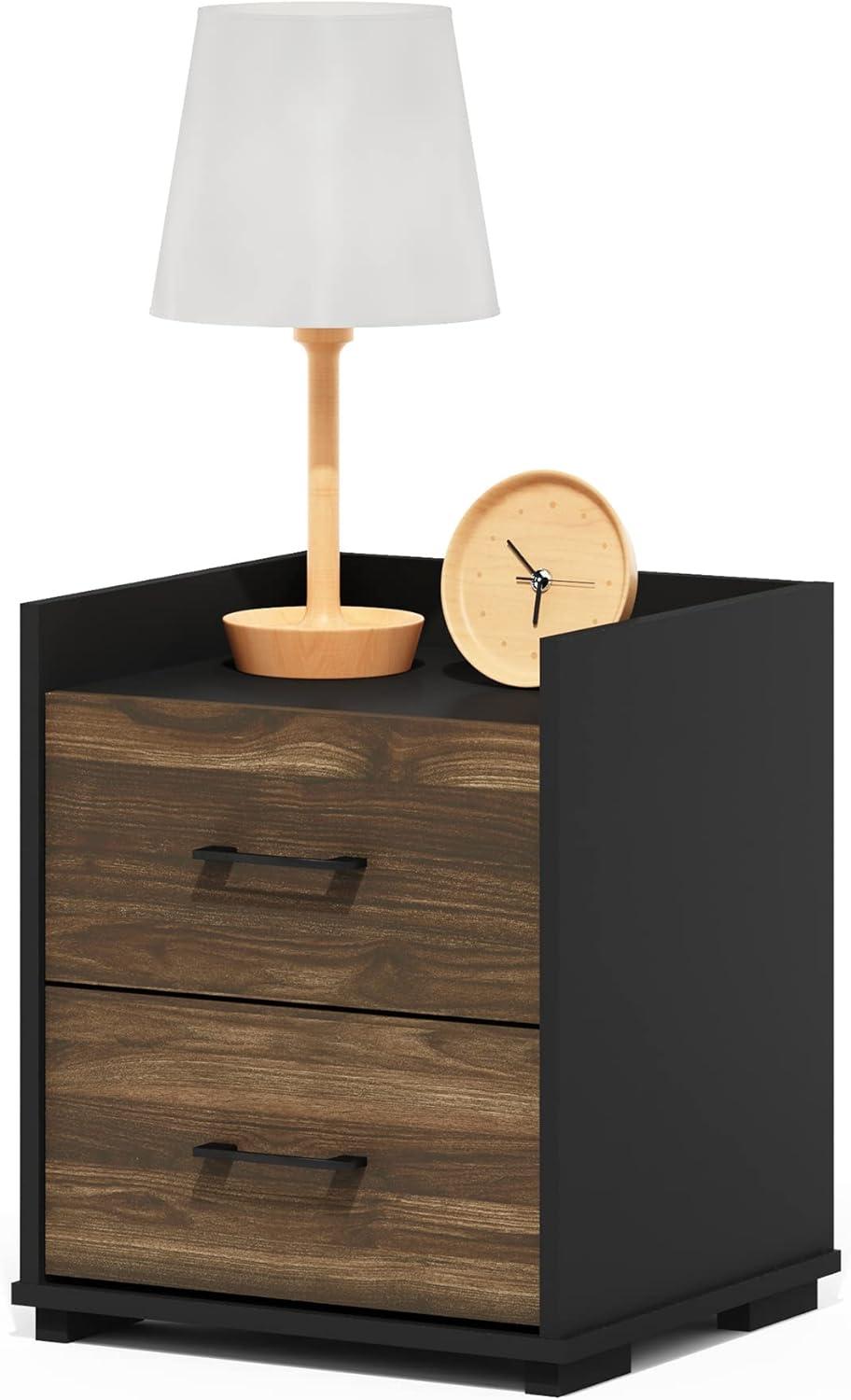 Furinno  Tidur Modern Bedroom Bedside Tables Handle 2-Drawer Chest Nightstand