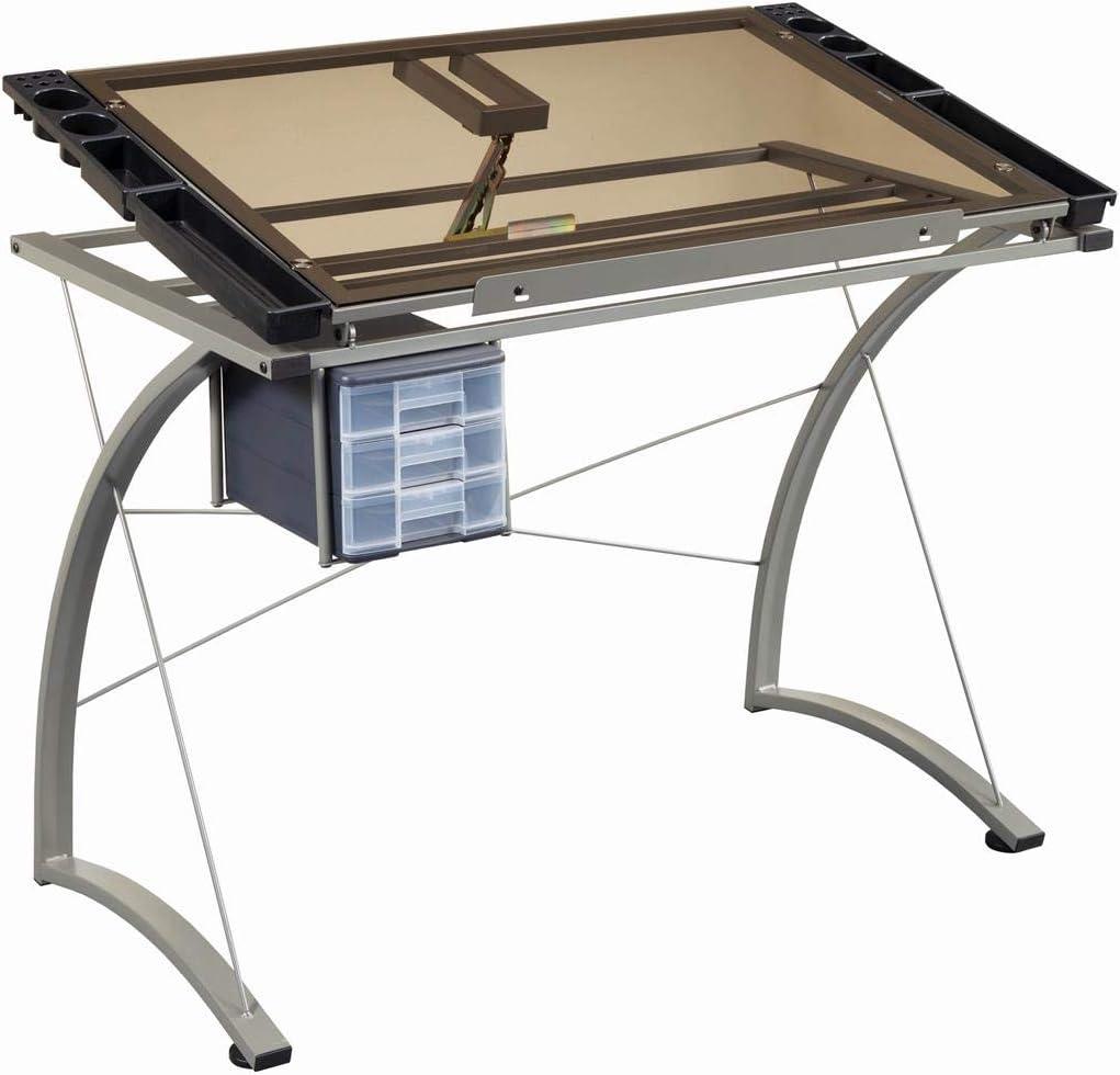 Melo 3 Drawer Glass Top Drafting Desk with Supply Storage Silver - Coaster