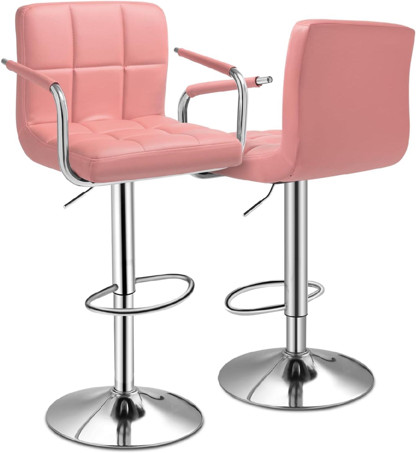 MoNiBloom Swivel Counter Height Bar Stools with Back Set of 2, Adjustable Height Dining Barstools with Footrests, Pink