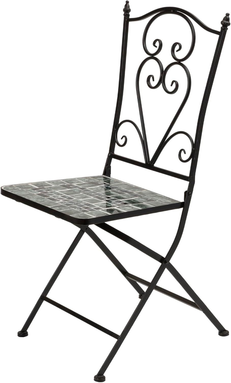 Alpine Corporation 3-Piece Metal Mosaic Tile Bistro Set, Green & Black