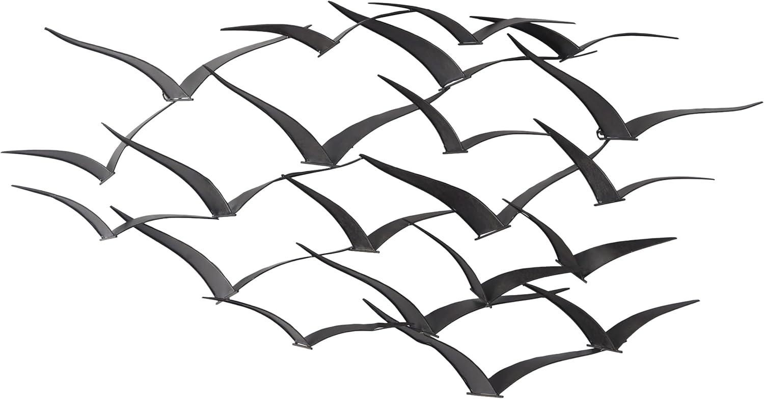 DecMode Black Metal Sleek Flying Flock Of Bird Wall Decor