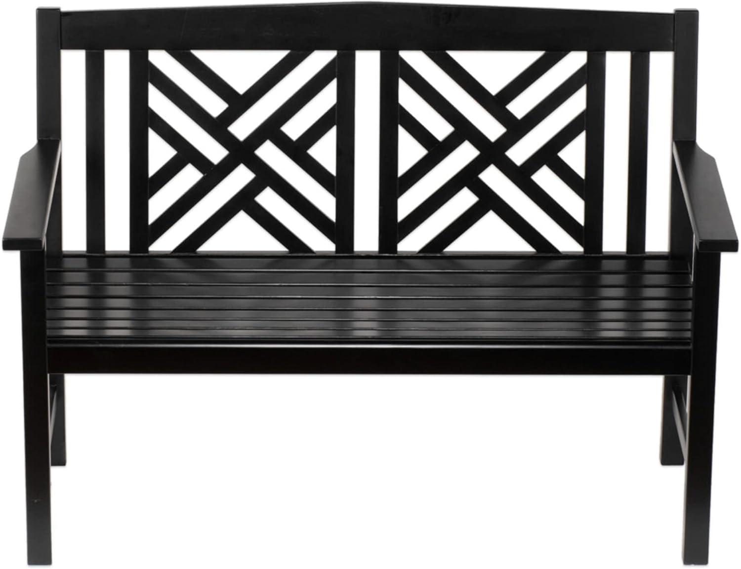 Black Eucalyptus Wood Fretwork Garden Bench, 4 ft