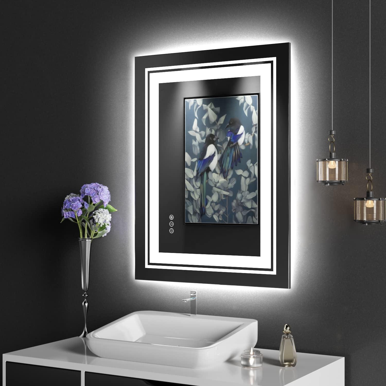 Rectangular LED Bathroom Vanity Mirror with Anti-Fog Glass