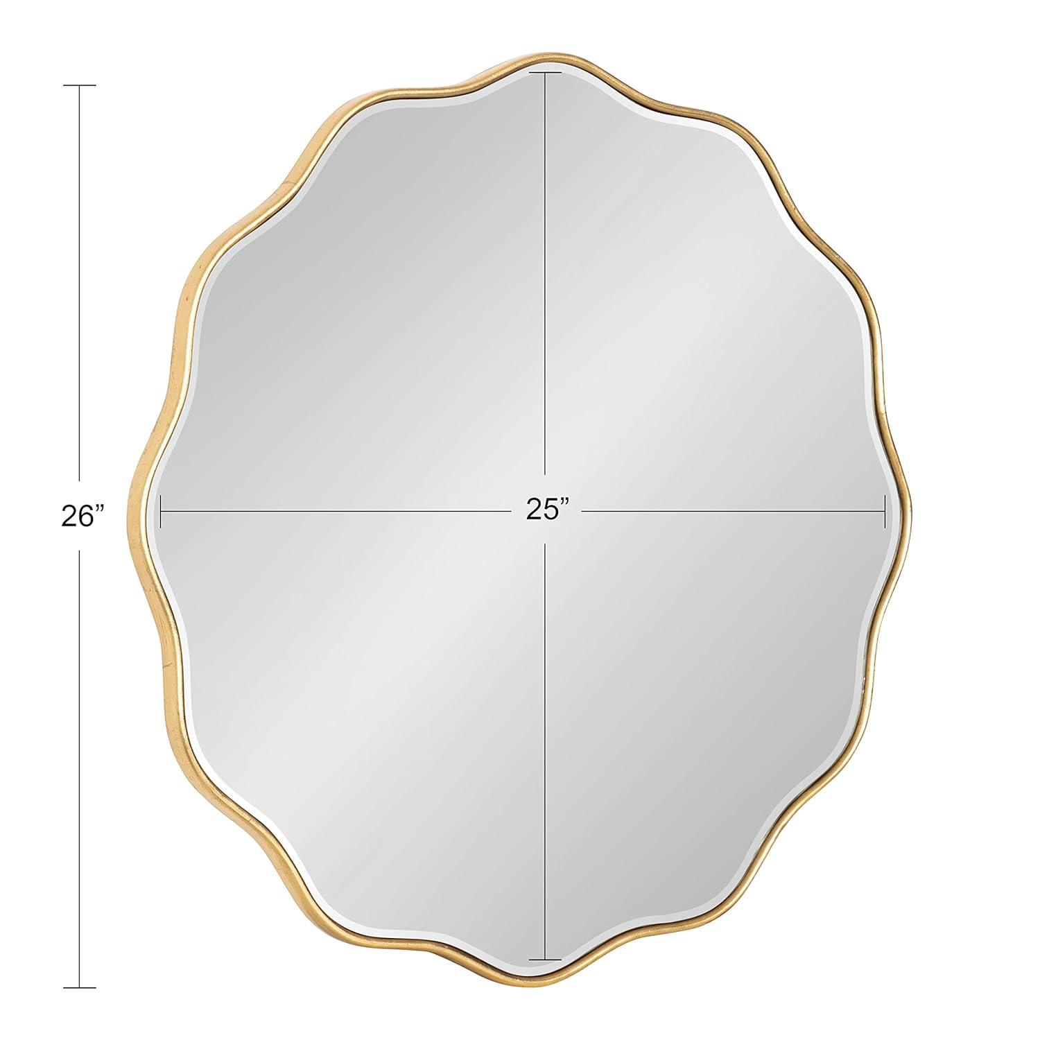 Kate & Laurel All Things Decor 26"x26" Viona Round Scalloped Mirror Gold: Modern Style, No Assembly, Wall Mounted