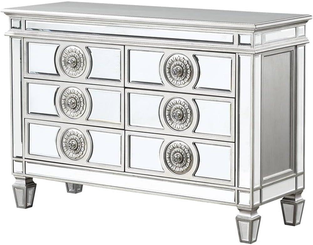 Antique Platinum Mirrored 6-Drawer Wooden Server