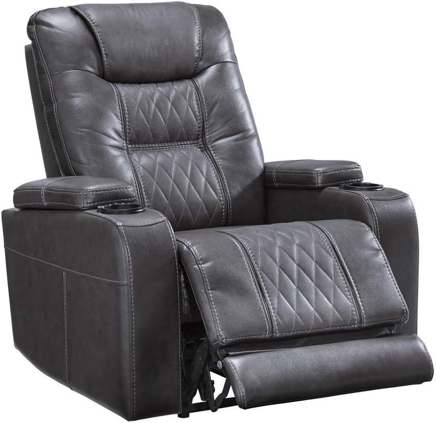 Contemporary Gray Faux Leather Power Recliner with LED Lighting