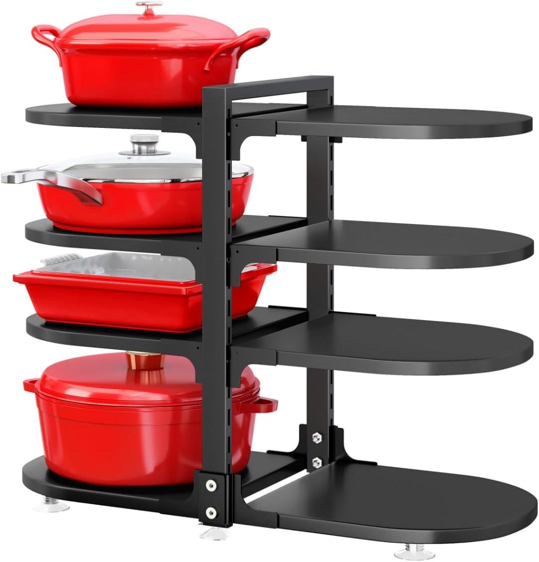 Pot and Pan Organizer for Cabinet, 8 Tier 21” Adjustable Cabinet Pan Organizer Rack Heavy Duty Pot Rack for Kitchen Storage, Snap-on Pot Pan Organizer with Panels for Stockpot and Steamer (Round)
