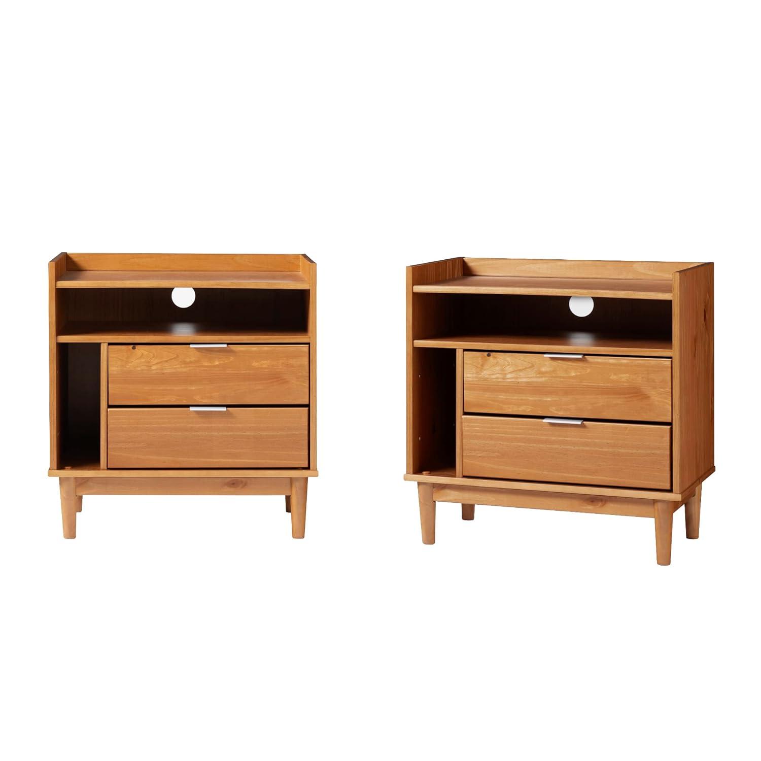 25" Solid Wood 2-Drawer Night Stand with Gallery - 2PK - Caramel