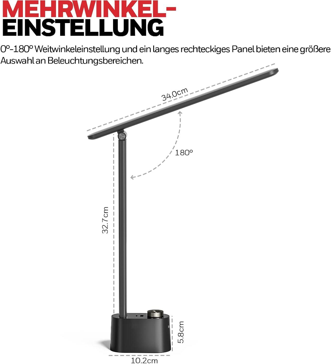 UNIVERSAL WINDOW SOLUTIONS LED Desk Lamp With USB Charging Ports HWT-H01 - Stepless Dimmable Eye Caring Desk Light For Home Office Bedroom Bedside College Dorm, Foldable Table Lamp Reading Lamp