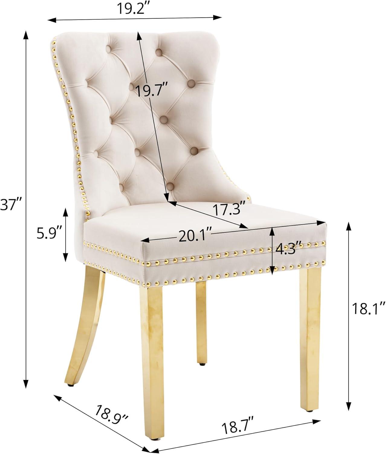 Beige Velvet Upholstered Dining Chairs with Gold Metal Legs, Set of 2