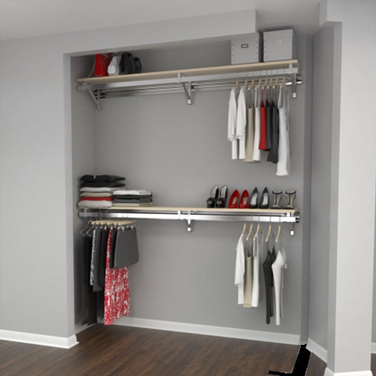 Maple Double Shelf Double Hang Closet System with Steel Brackets