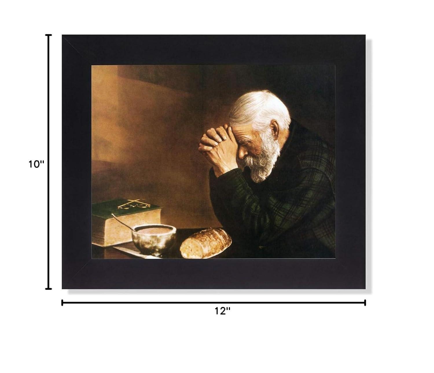 Daily Bread Man Praying Religious Art Print with Black Frame
