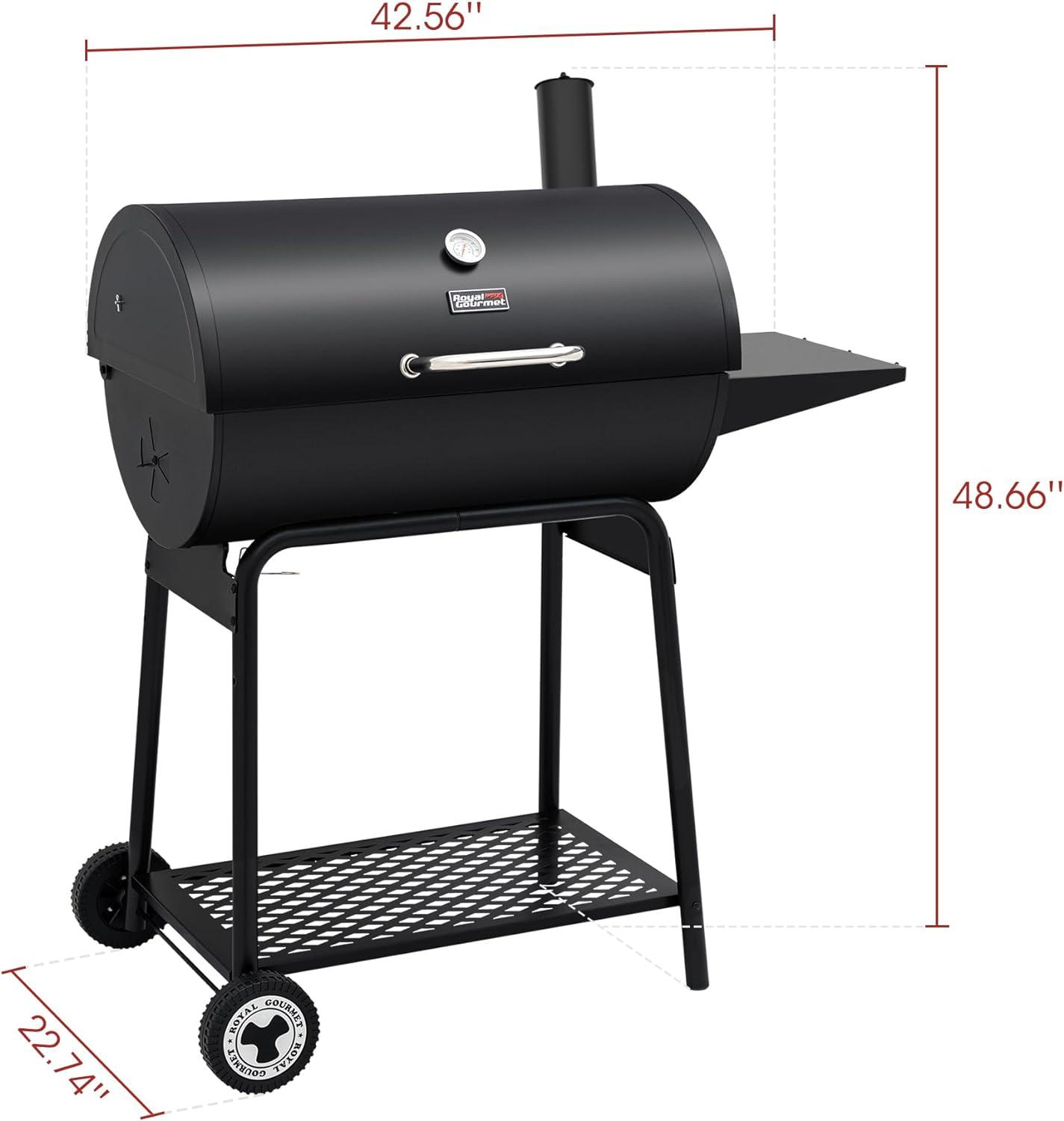 Royal Gourmet 30" Barrel Charcoal Grill with Side Shelf