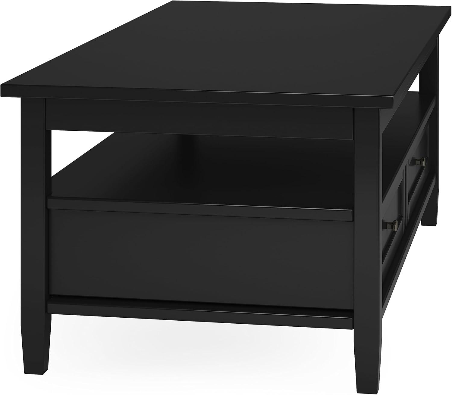 Simpli Home Warm Shaker 48"W Solid Wood Coffee Table with Two Storage Drawers and Open Shelf