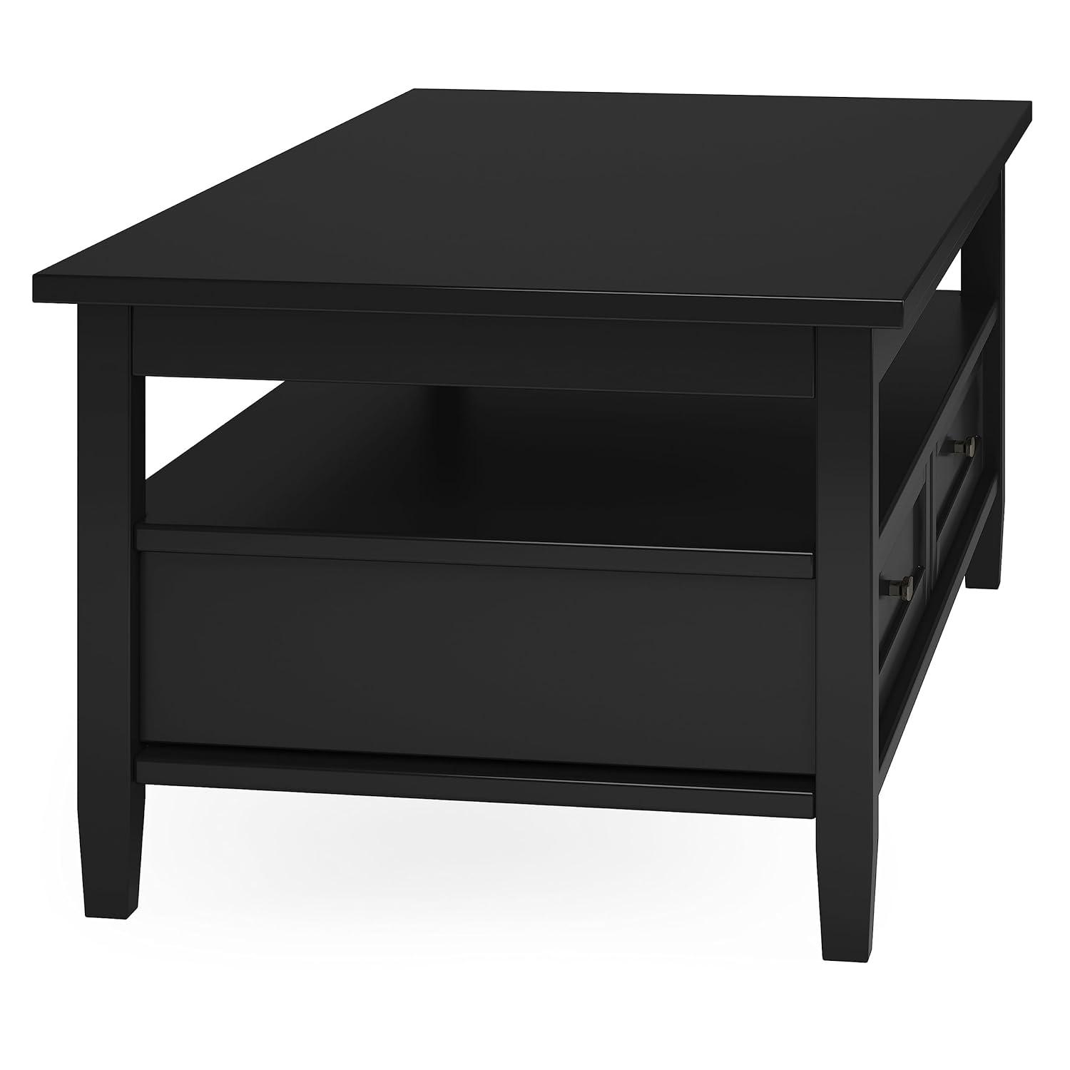 Simpli Home Warm Shaker 48"W Solid Wood Coffee Table with Two Storage Drawers and Open Shelf