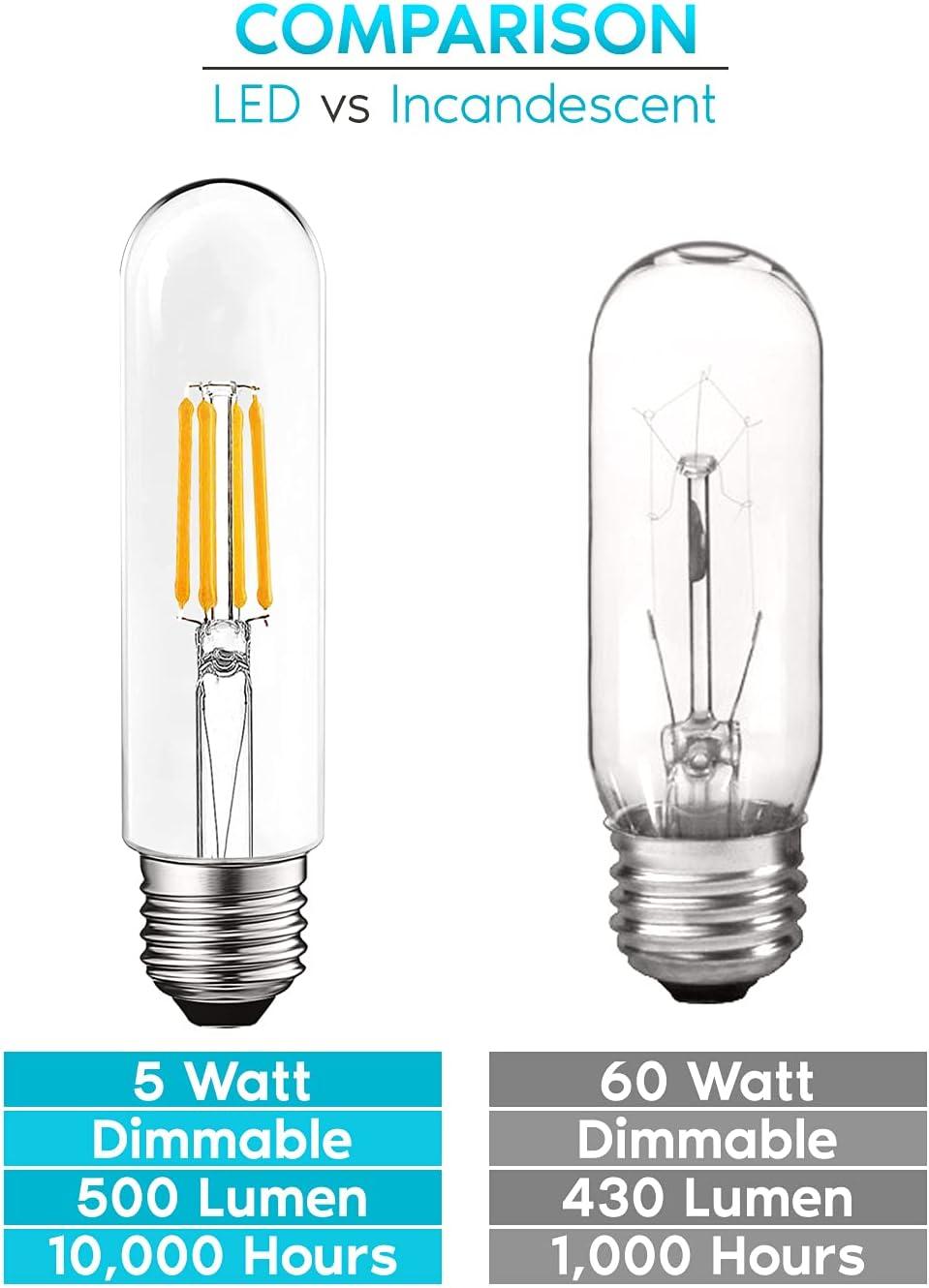 Luxrite 6-Pack T10 LED Bulb 5W=60W 3000K Soft White Edison Bulb 500 Lumens Tubular Light Bulb Damp Rated UL Listed E26