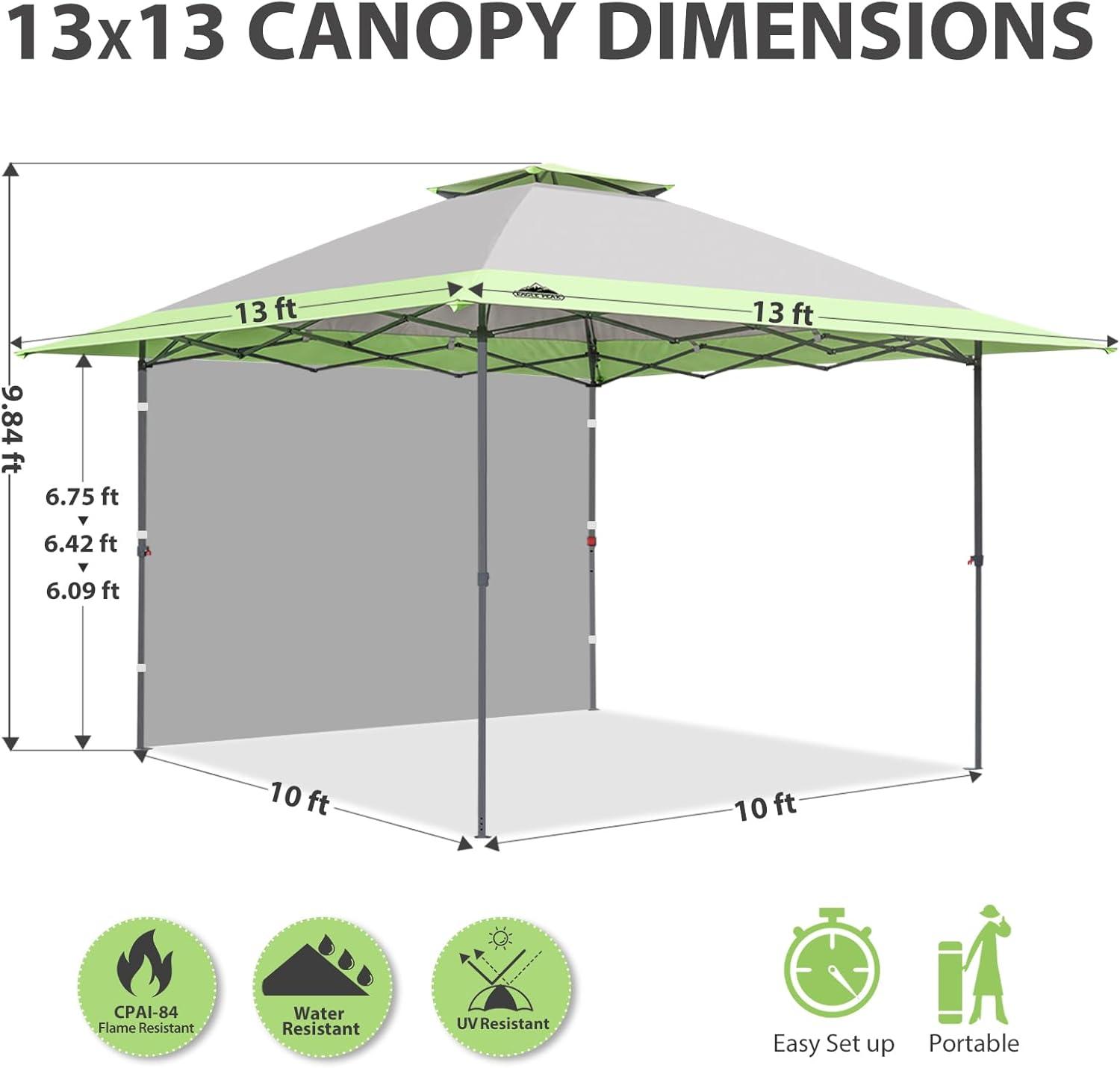 EAGLE PEAK 13x13 Pop up Outdoor Canopy Tent Instant Folding Shelter with One Privacy Curtain,Gray