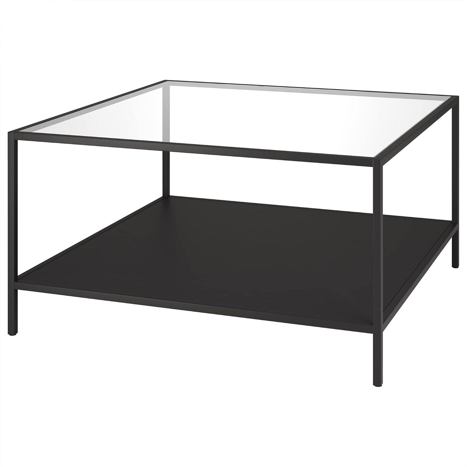 Evelyn&Zoe Sivil Square 32" Wide Coffee Table with Metal Shelf, Blackened Bronze