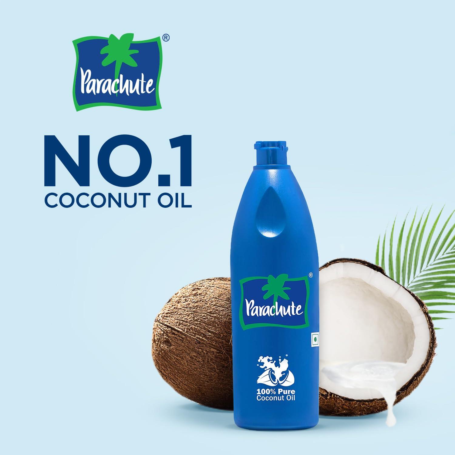 Parachute Coconut Oil| 100% Pure & Natural| Unrefined Coconut Oil| No Chemicals & Preservatives| Fresh Long Lasting Aroma| Untouched By Hands| 15 Fl Oz + 6 Fl Oz Bottle