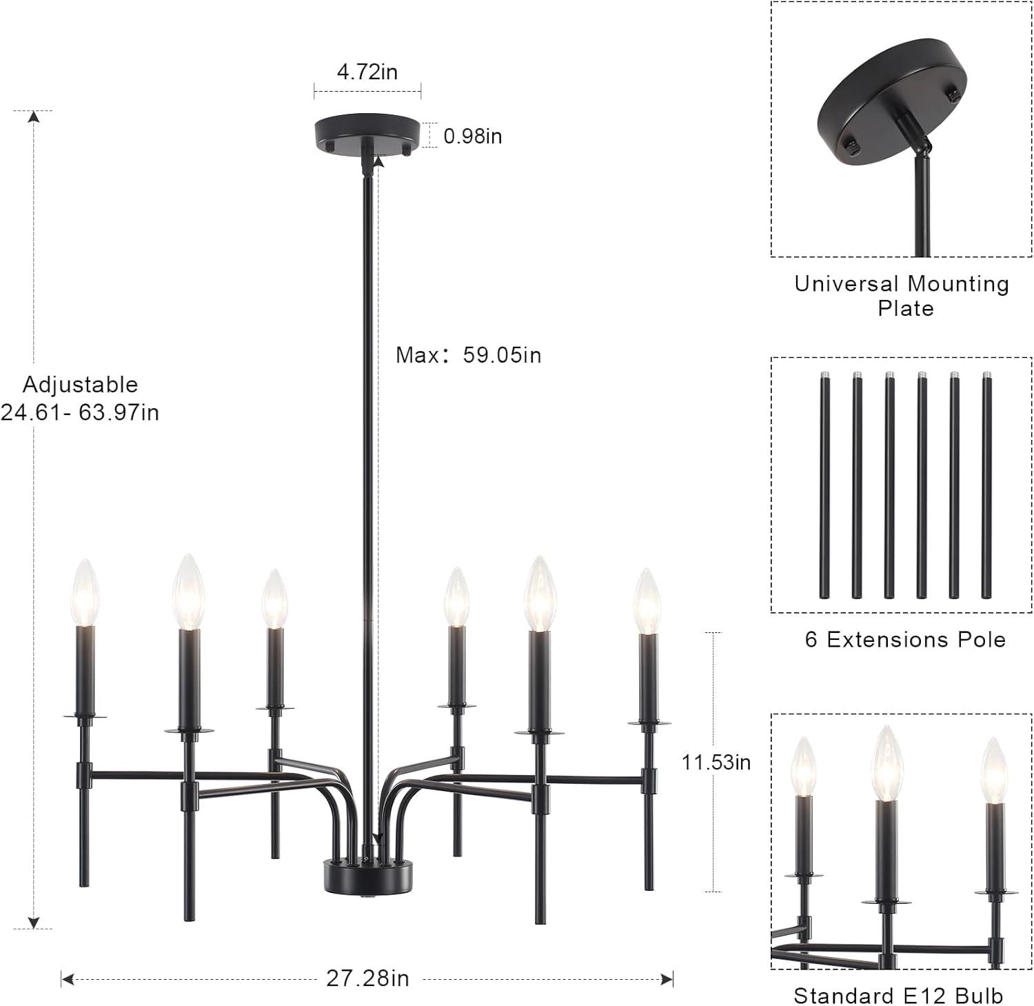 Black Metal 6-Light Candle Style Chandelier