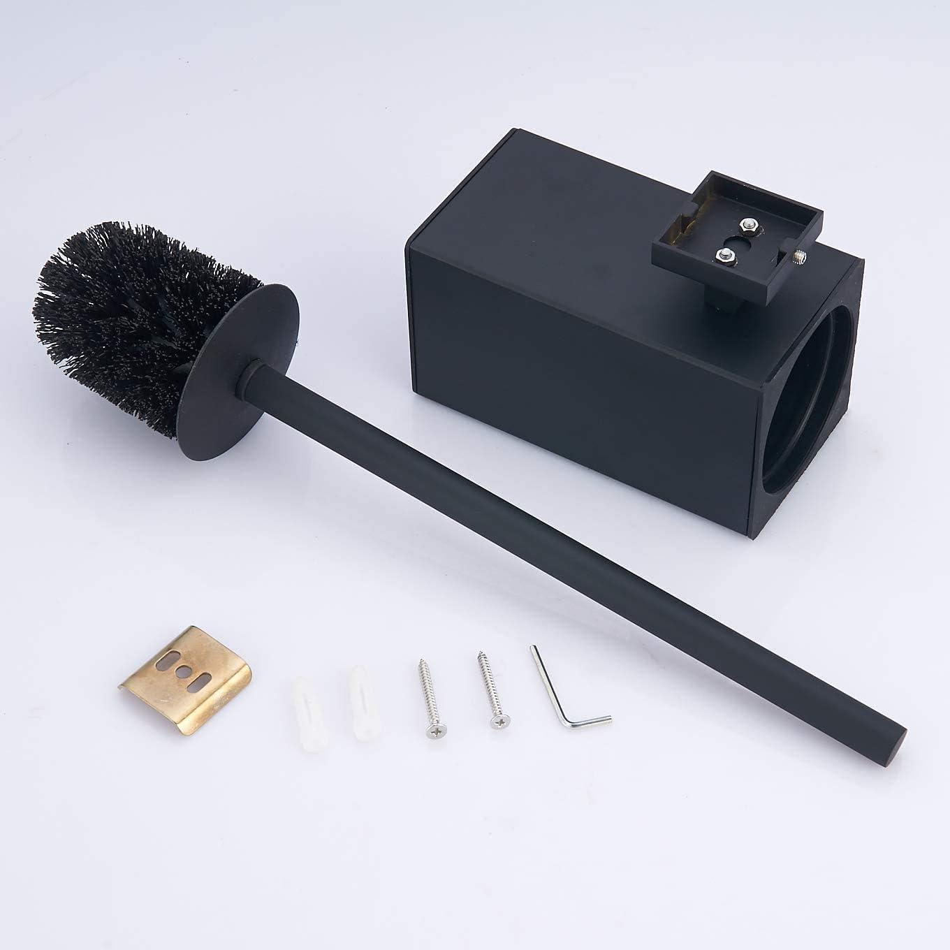 Stainless Steel Toilet Brush & Holder,Wall-Mounted, long handle,Square Toilet Brush Set,Heavy Duty Cleaner for Bathroom, with Removable Plastic Brush (Black)