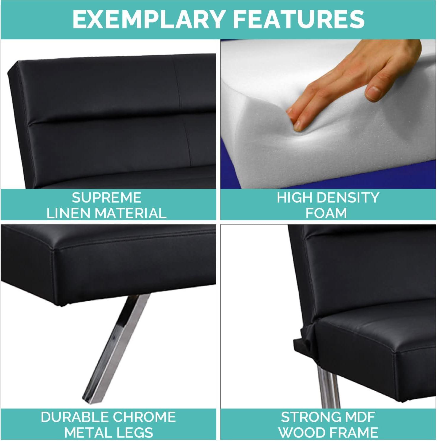 Modern Futon Sofa Bed - Compact Design for Small Spaces - Convertible Futon with Linen Fabric for Premium Comfort - Ideal Guest Couch - Stylish & Durable, Supports up to 750 lbs. - Tangerine