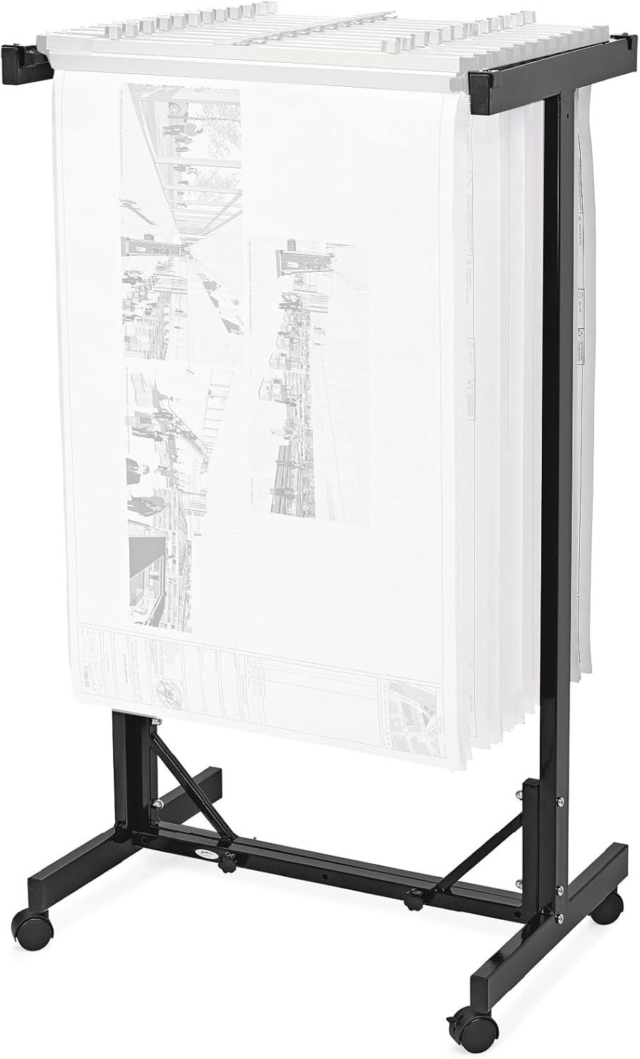 Adjustable Black Steel Mobile Blueprint Storage Rack with Wheels