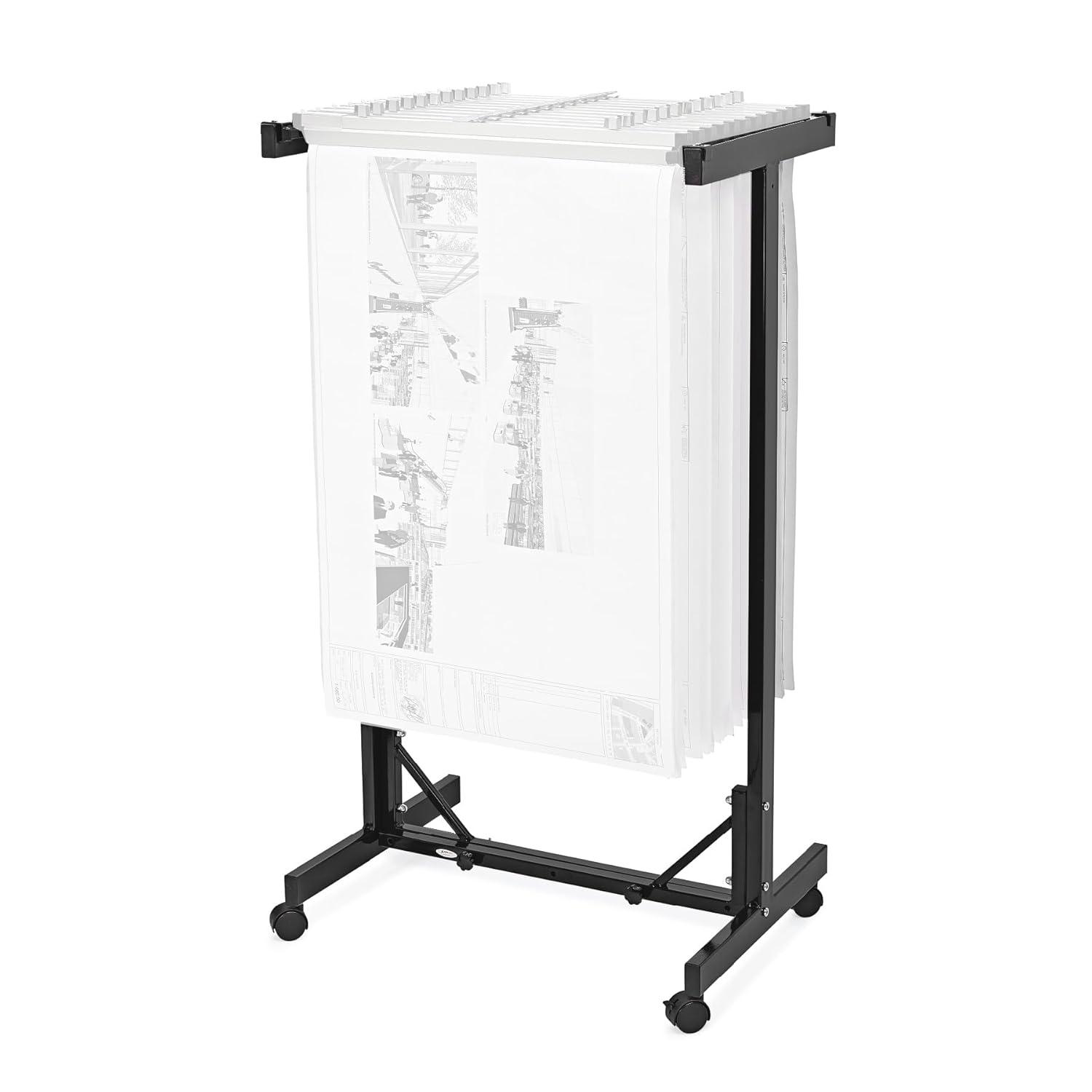 Adjustable Black Steel Mobile Blueprint Storage Rack with Wheels