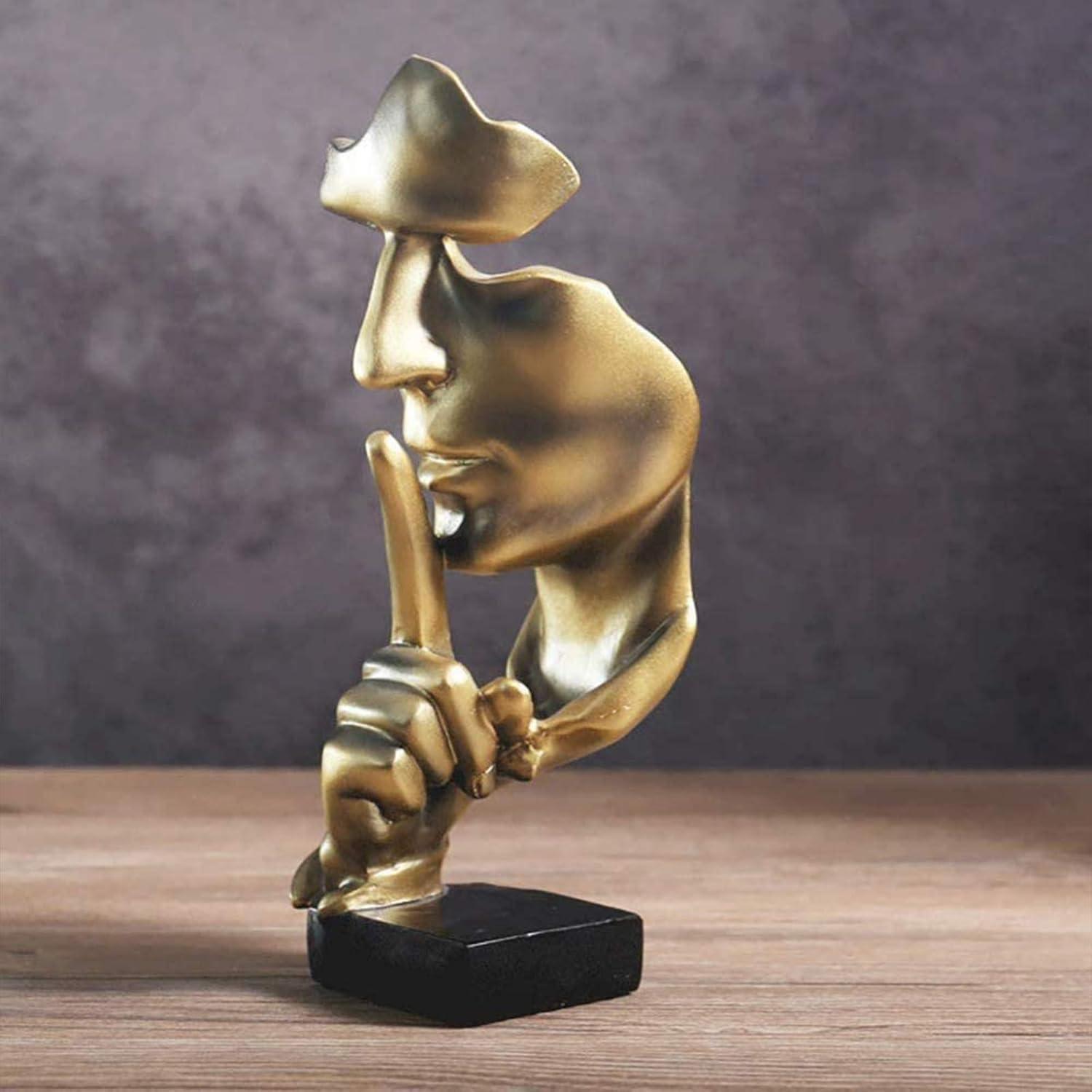 Large Black Resin Thinker Statue with Gold Accents