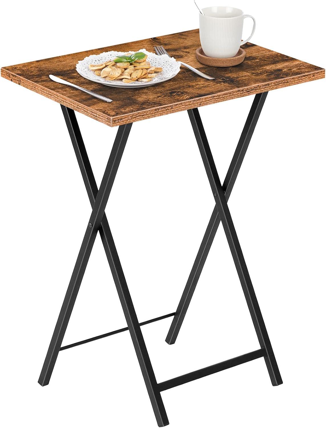 Rustic Brown and Black Folding TV Tray Table with Metal Frame