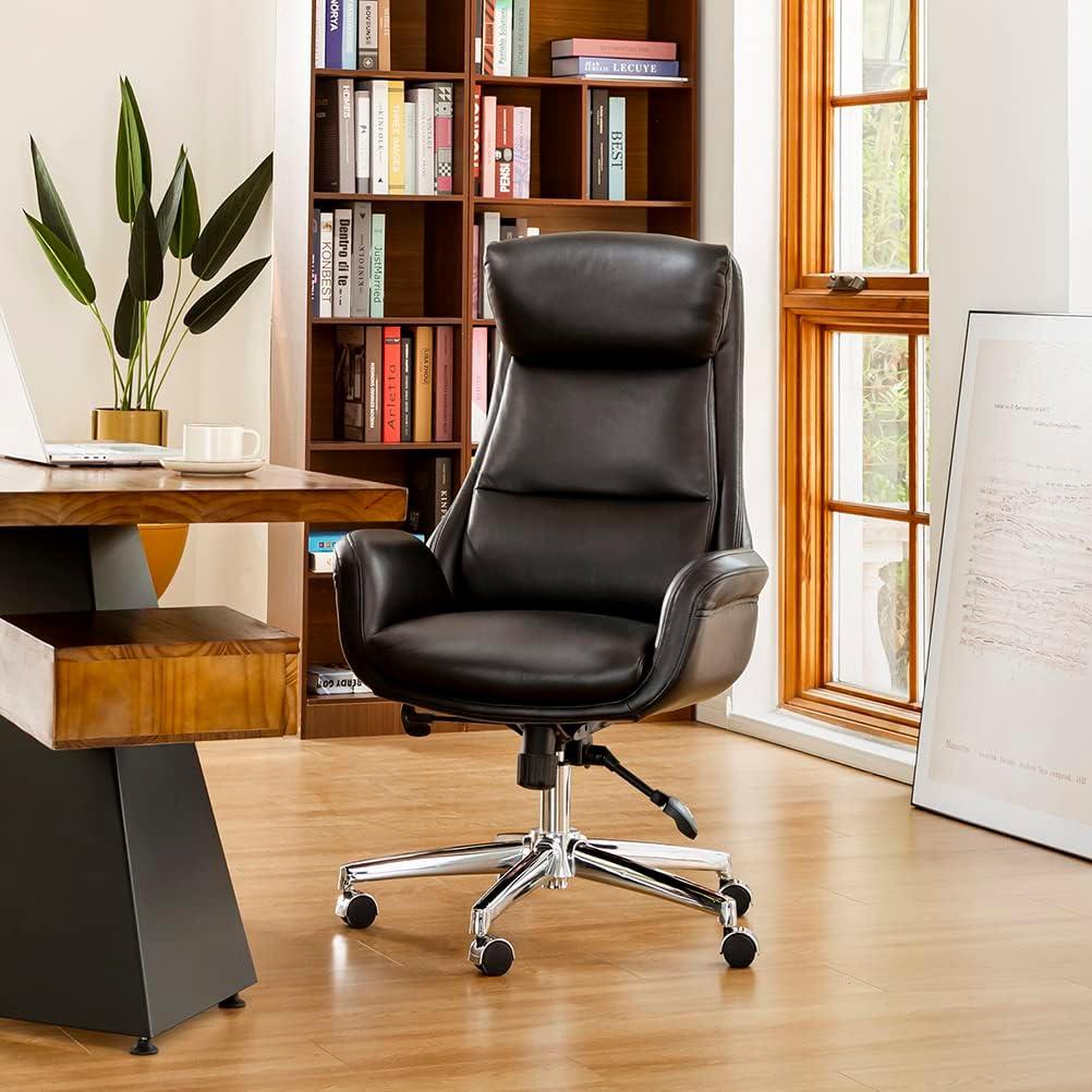 Ergonomic Executive High-Back Swivel Chair in Black Leatherette