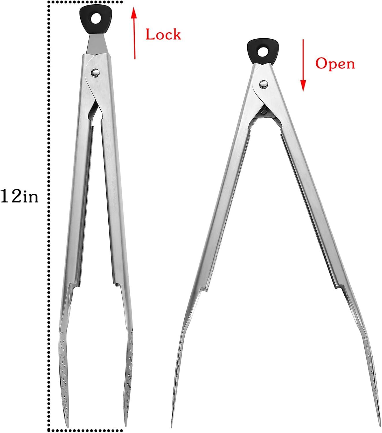 12-inch Stainless Steel Non-Stick BBQ Kitchen Tongs Set